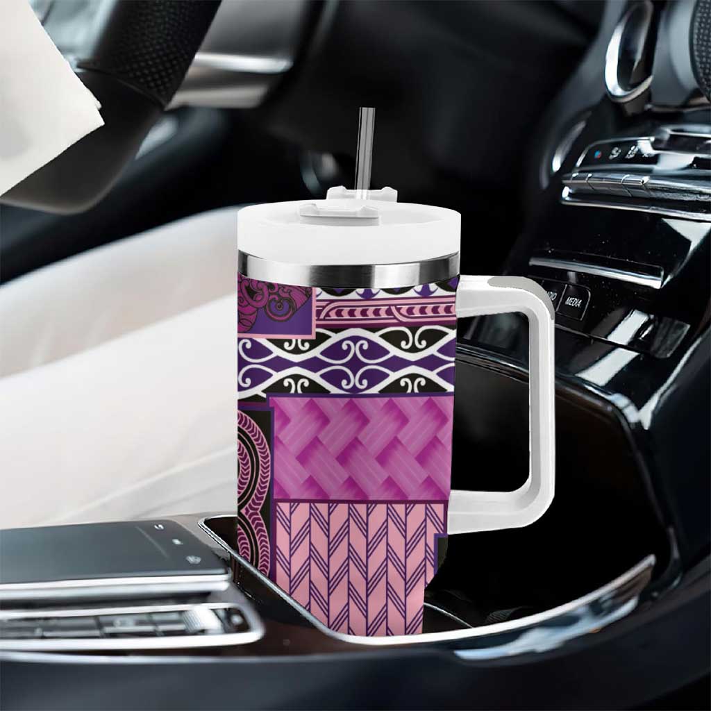 Pink Aotearoa Kowhaiwhai Pattern Tumbler With Handle NZ Maori Quilt Style LT14 - Polynesian Pride