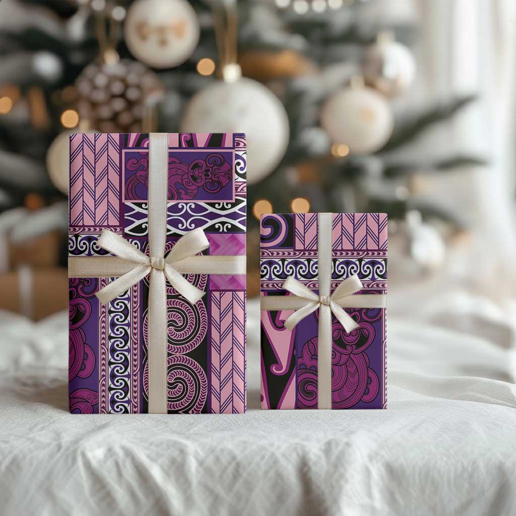 Pink Aotearoa Kowhaiwhai Pattern Wrapping Paper NZ Maori Quilt Style - Polynesian Pride