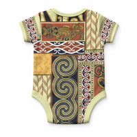Yellow Aotearoa Kowhaiwhai Pattern Baby Onesie NZ Maori Quilt Style