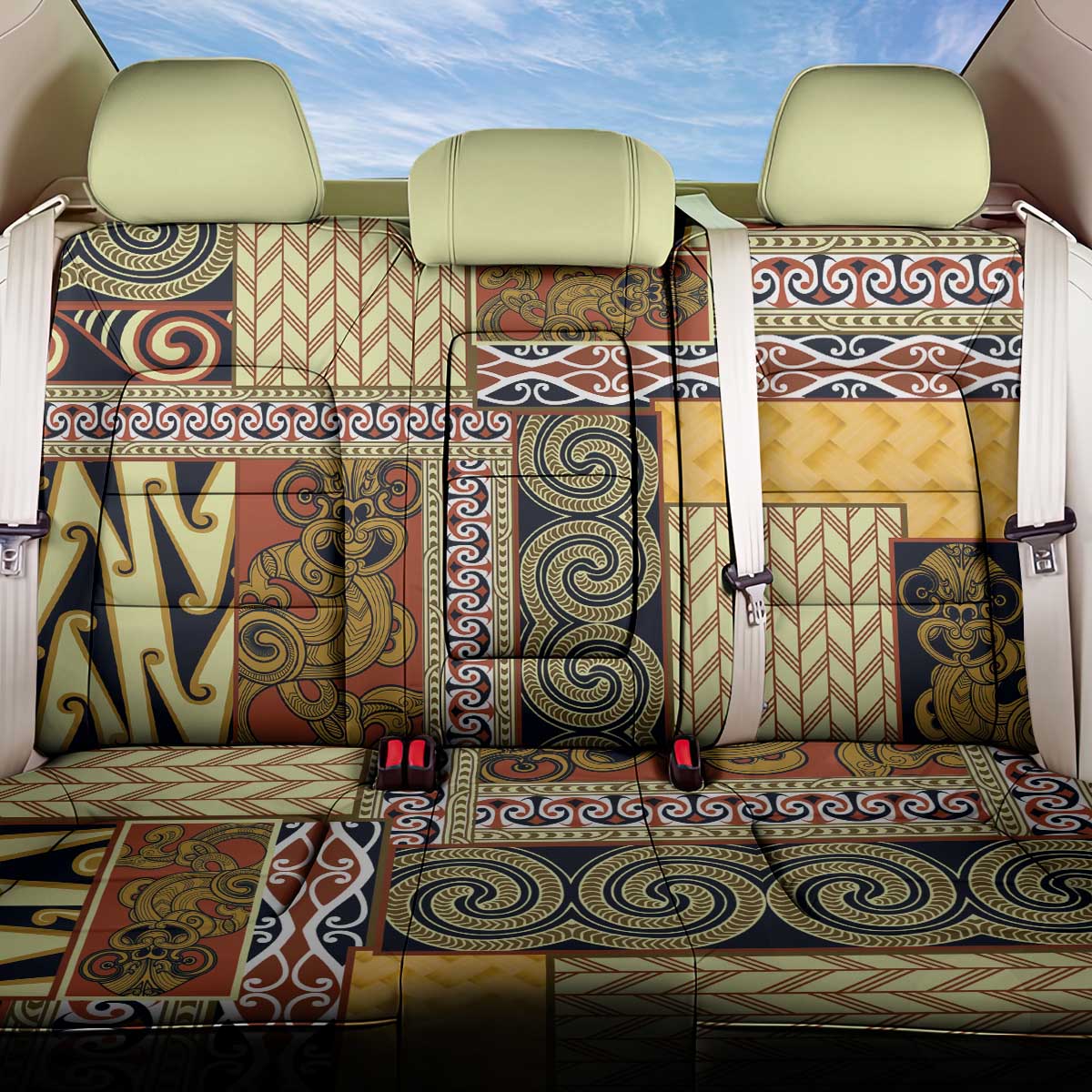 Yellow Aotearoa Kowhaiwhai Pattern Back Car Seat Cover NZ Maori Quilt Style