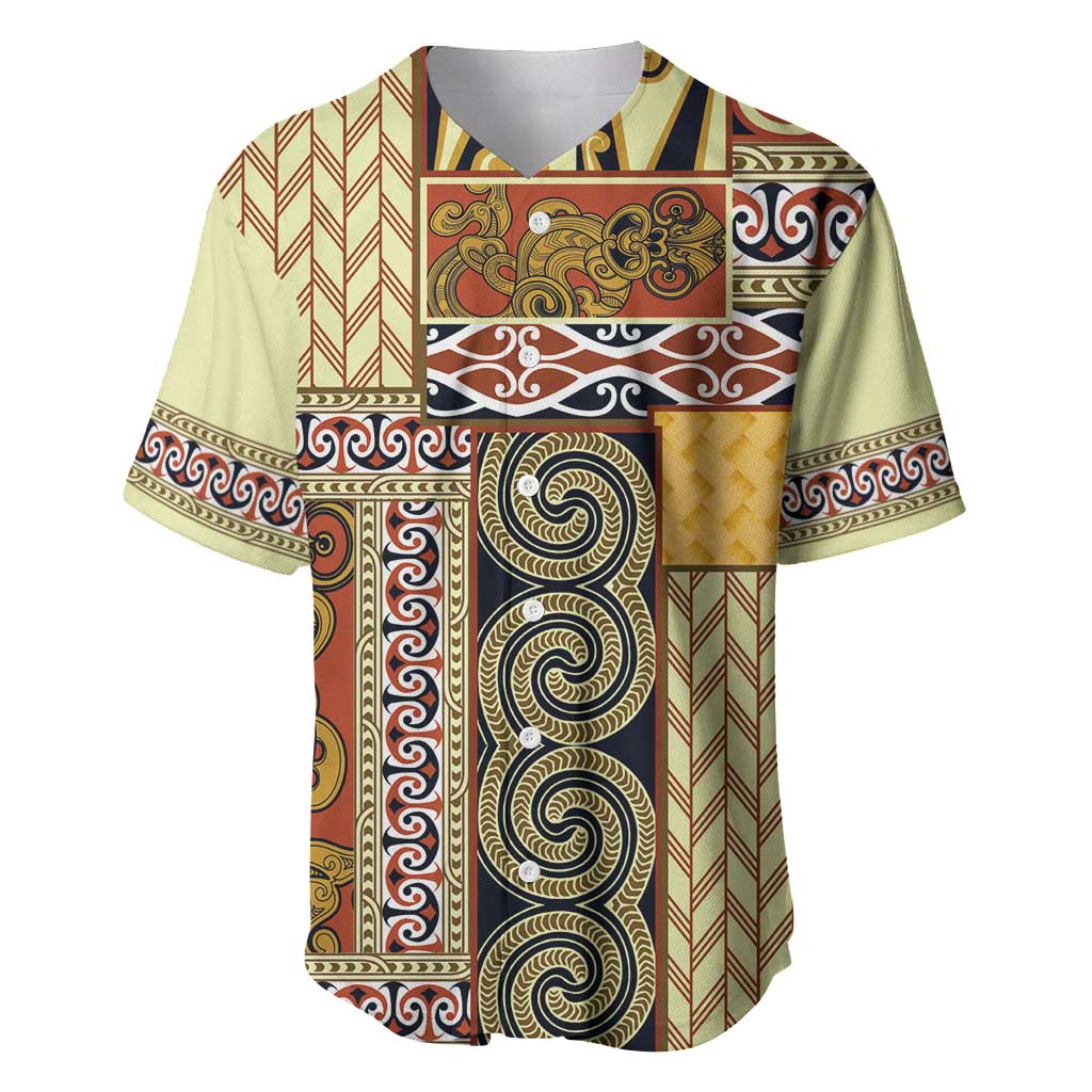 Yellow Aotearoa Kowhaiwhai Pattern Baseball Jersey NZ Maori Quilt Style