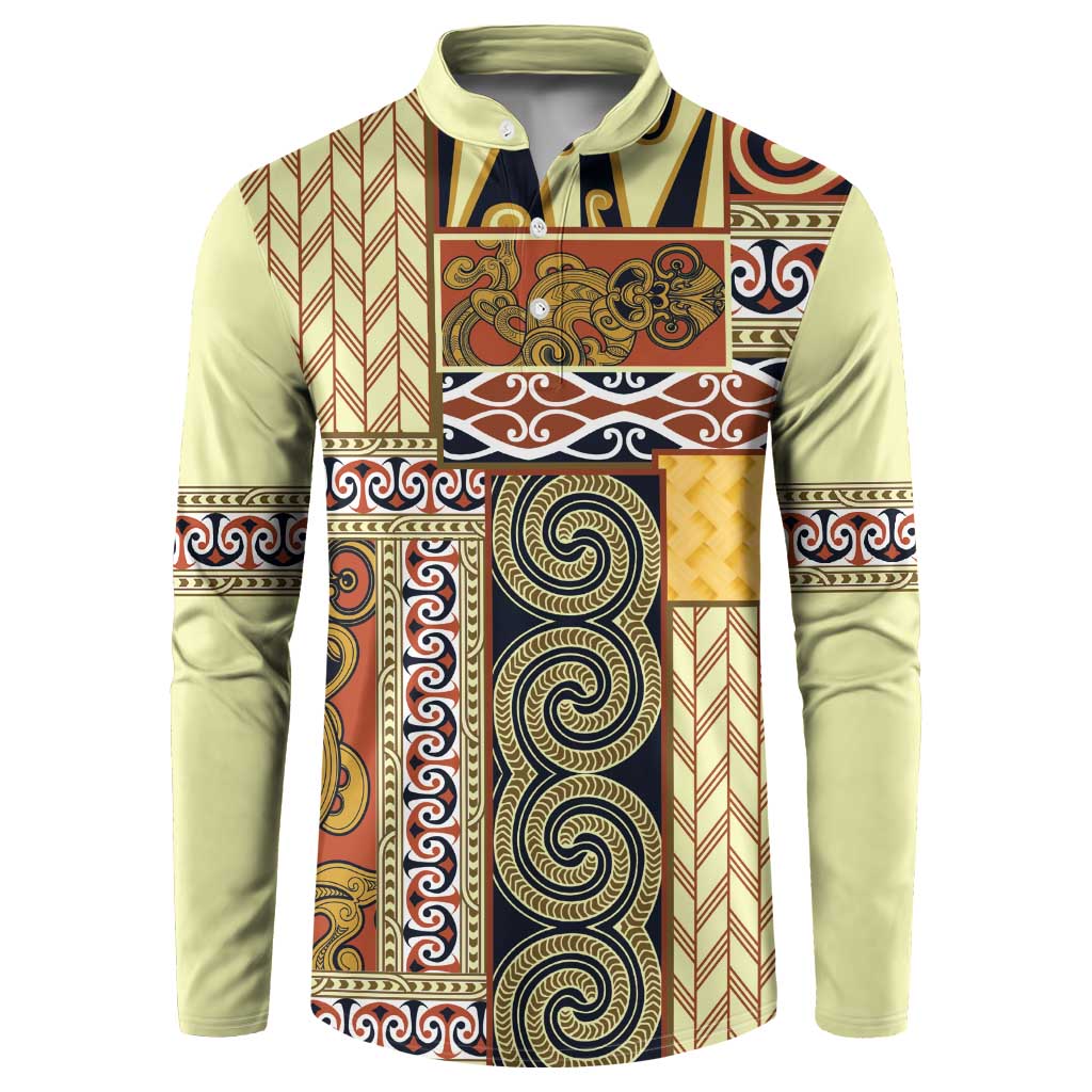 Yellow Aotearoa Kowhaiwhai Pattern Button Sweatshirt NZ Maori Quilt Style