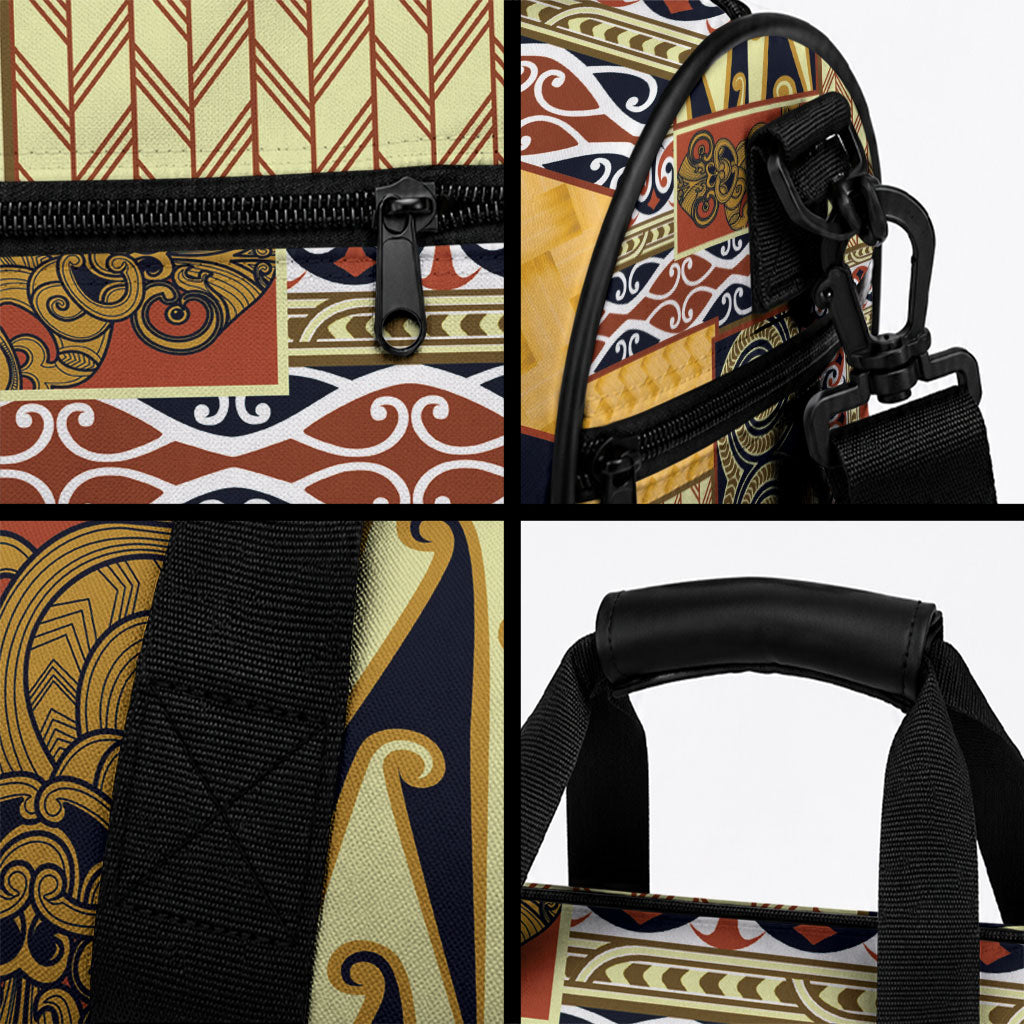 Yellow Aotearoa Kowhaiwhai Pattern Duffle Bag NZ Maori Quilt Style