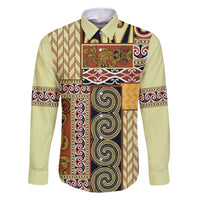 Yellow Aotearoa Kowhaiwhai Pattern Family Matching Long Sleeve Bodycon Dress and Hawaiian Shirt NZ Maori Quilt Style LT14 Dad's Shirt - Long Sleeve Yellow - Polynesian Pride