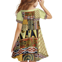 Yellow Aotearoa Kowhaiwhai Pattern Family Matching Short Sleeve Bodycon Dress and Hawaiian Shirt NZ Maori Quilt Style LT14 - Polynesian Pride