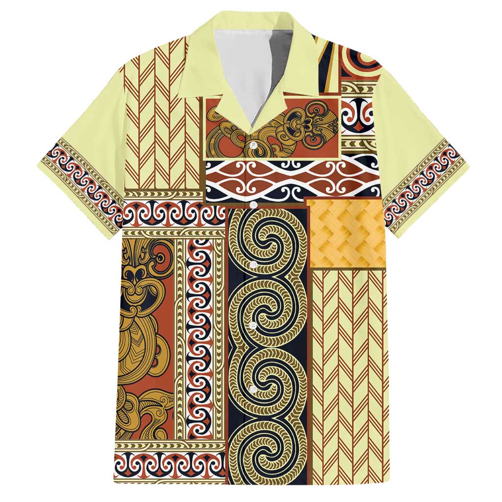 Yellow Aotearoa Kowhaiwhai Pattern Family Matching Short Sleeve Bodycon Dress and Hawaiian Shirt NZ Maori Quilt Style LT14 Dad's Shirt - Short Sleeve Yellow - Polynesian Pride