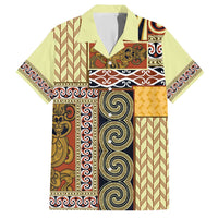 Yellow Aotearoa Kowhaiwhai Pattern Family Matching Short Sleeve Bodycon Dress and Hawaiian Shirt NZ Maori Quilt Style LT14 Dad's Shirt - Short Sleeve Yellow - Polynesian Pride