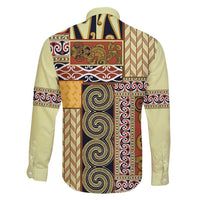 Yellow Aotearoa Kowhaiwhai Pattern Family Matching Tank Maxi Dress and Hawaiian Shirt NZ Maori Quilt Style