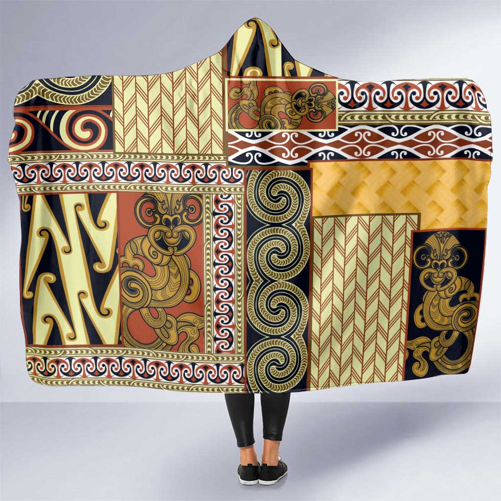 Yellow Aotearoa Kowhaiwhai Pattern Hooded Blanket NZ Maori Quilt Style