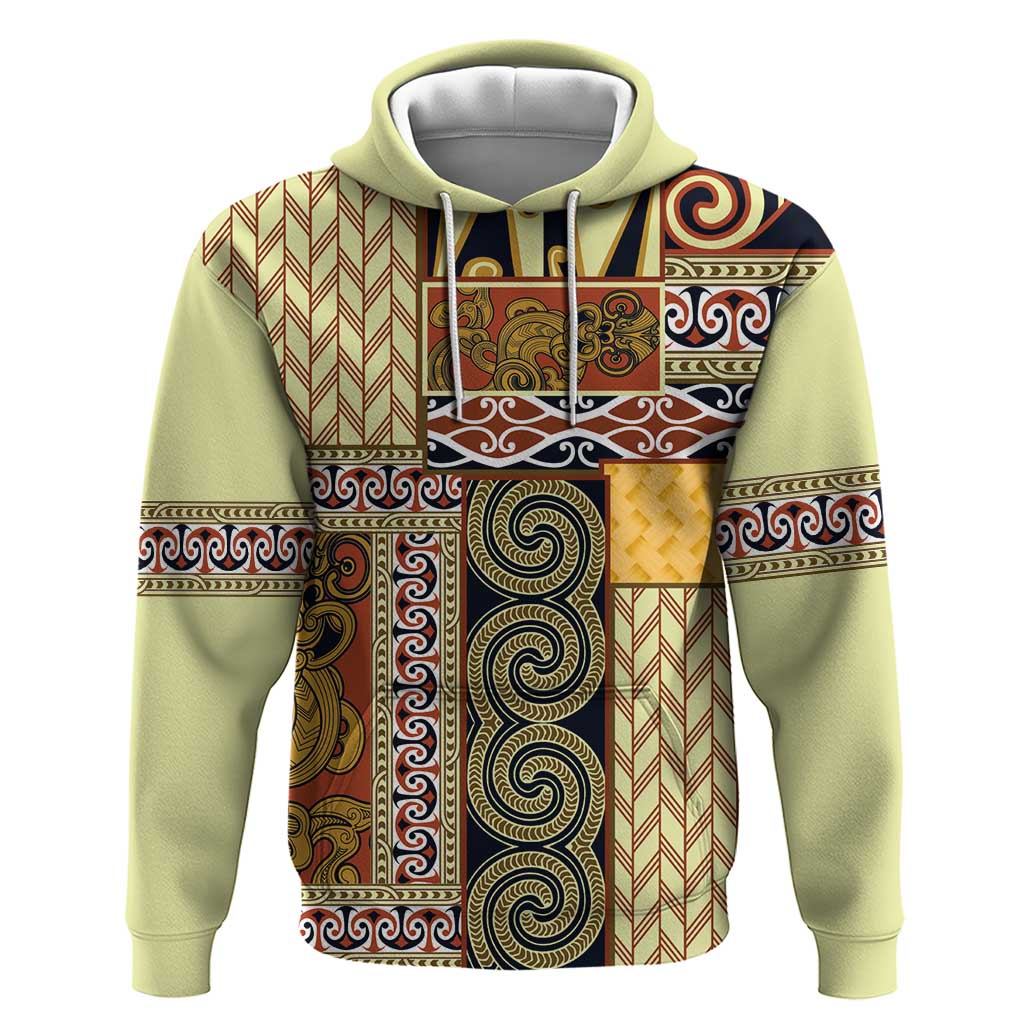 Yellow Aotearoa Kowhaiwhai Pattern Hoodie NZ Maori Quilt Style