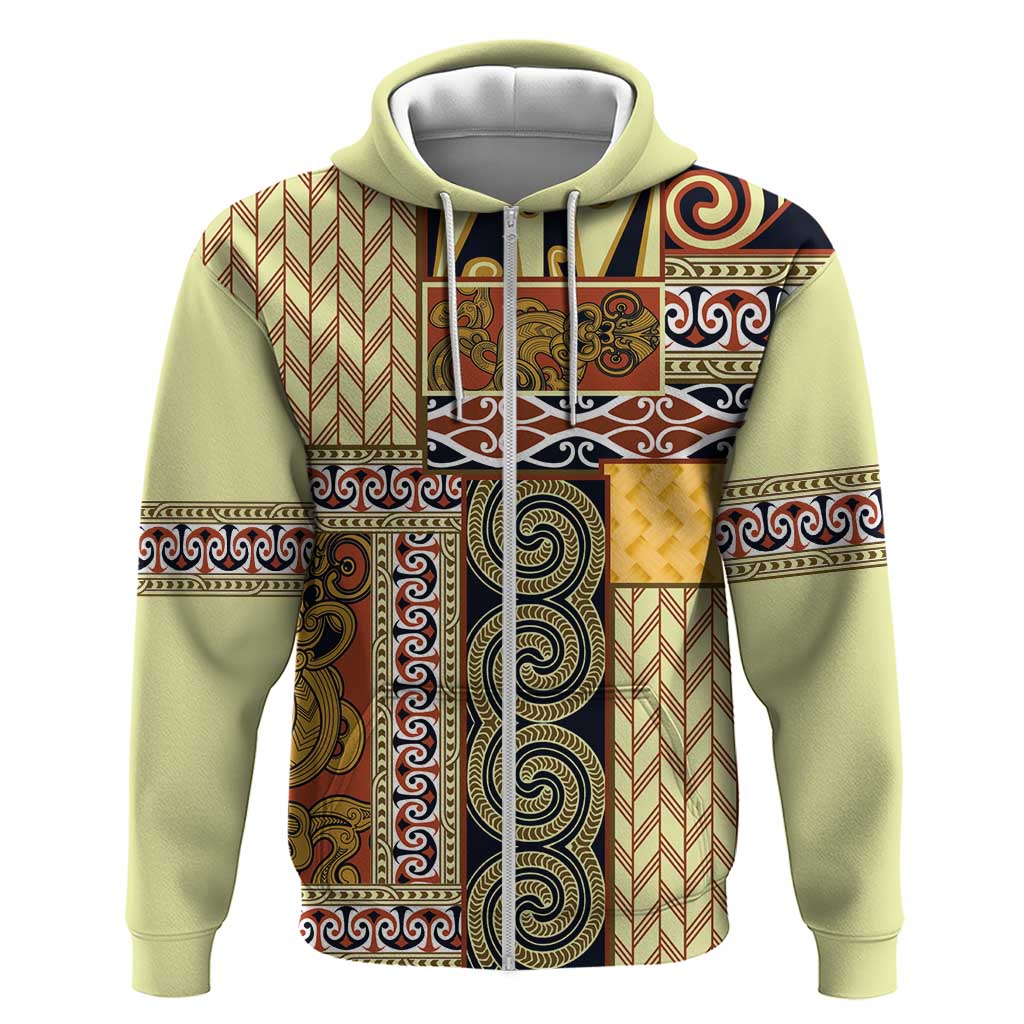 Yellow Aotearoa Kowhaiwhai Pattern Hoodie NZ Maori Quilt Style LT14 Zip Hoodie Yellow - Polynesian Pride