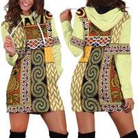 Yellow Aotearoa Kowhaiwhai Pattern Hoodie Dress NZ Maori Quilt Style