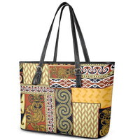 Yellow Aotearoa Kowhaiwhai Pattern Leather Tote Bag NZ Maori Quilt Style