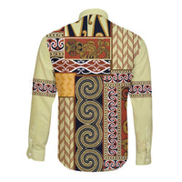 Yellow Aotearoa Kowhaiwhai Pattern Long Sleeve Button Shirt NZ Maori Quilt Style