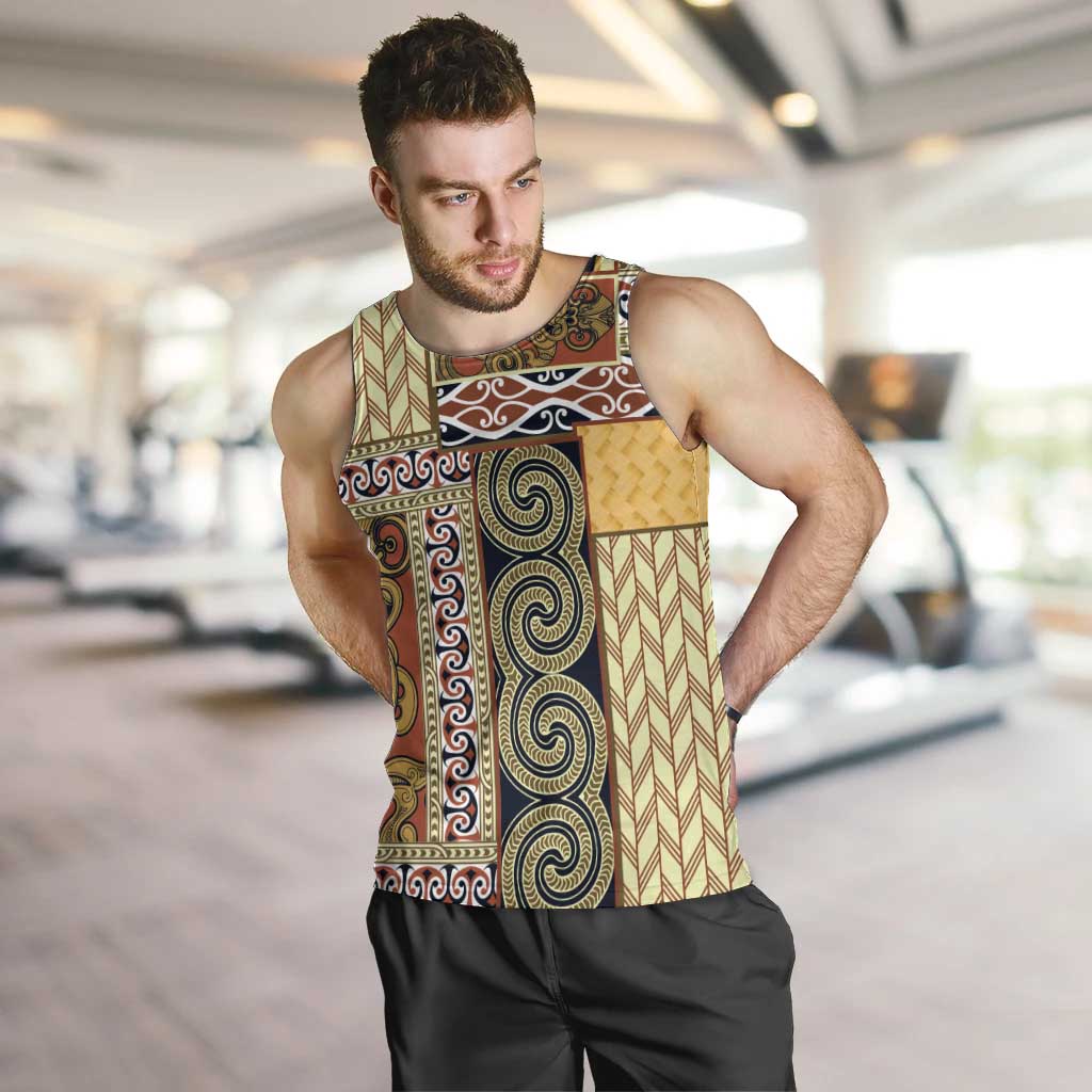 Yellow Aotearoa Kowhaiwhai Pattern Men Tank Top NZ Maori Quilt Style