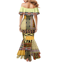 Yellow Aotearoa Kowhaiwhai Pattern Mermaid Dress NZ Maori Quilt Style