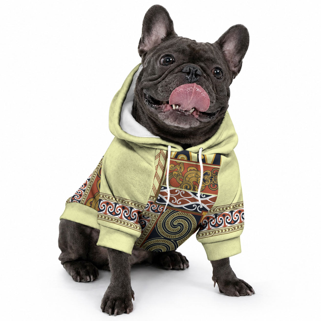 Yellow Aotearoa Kowhaiwhai Pattern Pet Hoodie NZ Maori Quilt Style