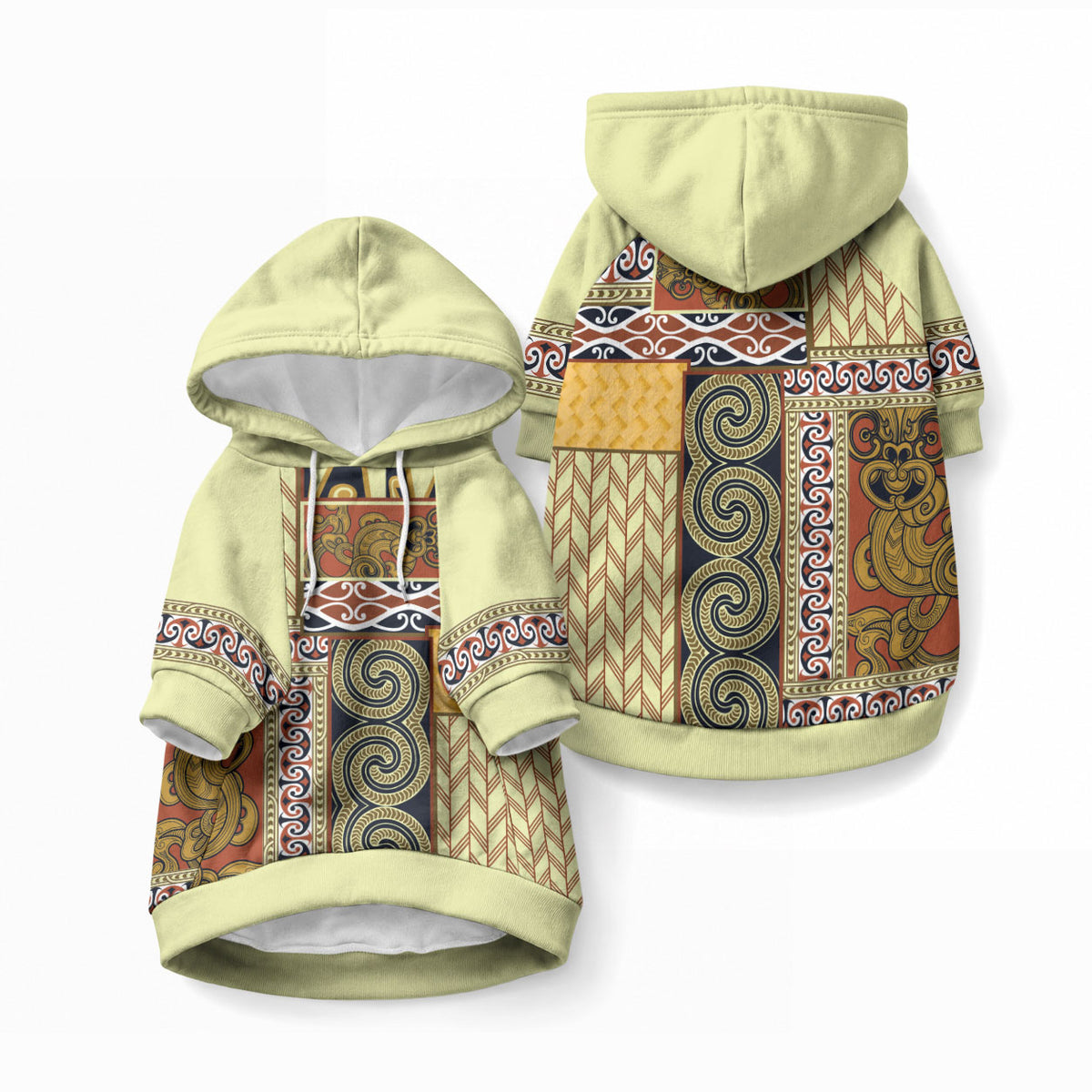 Yellow Aotearoa Kowhaiwhai Pattern Pet Hoodie NZ Maori Quilt Style