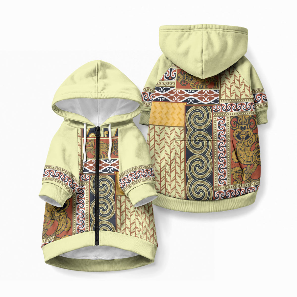 Yellow Aotearoa Kowhaiwhai Pattern Pet Hoodie NZ Maori Quilt Style