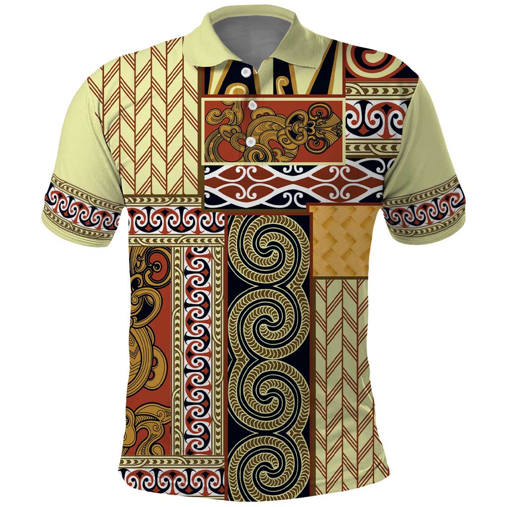 Yellow Aotearoa Kowhaiwhai Pattern Polo Shirt NZ Maori Quilt Style