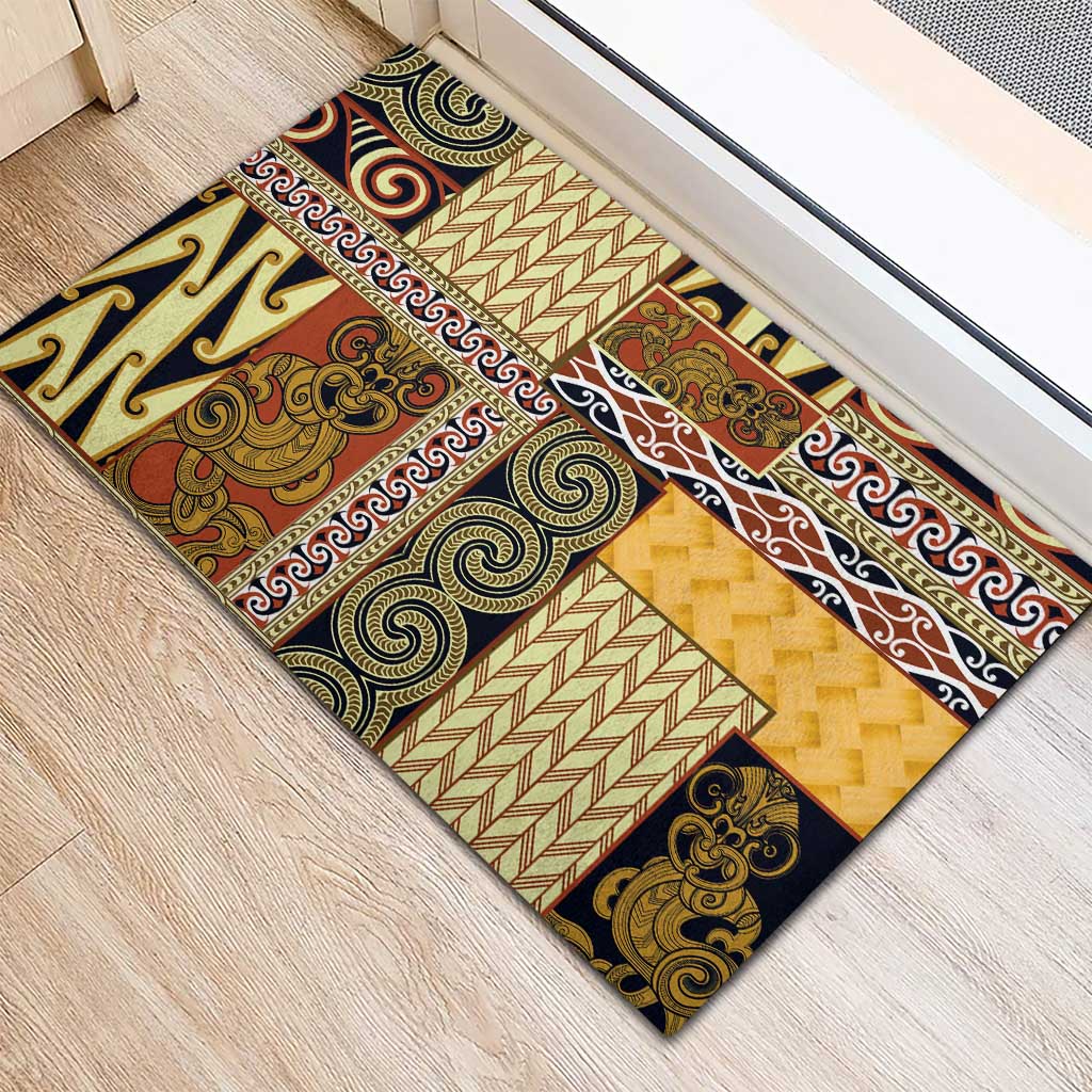 Yellow Aotearoa Kowhaiwhai Pattern Rubber Doormat NZ Maori Quilt Style