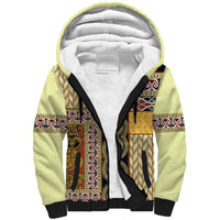 Yellow Aotearoa Kowhaiwhai Pattern Sherpa Hoodie NZ Maori Quilt Style