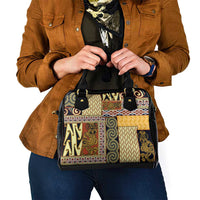 Yellow Aotearoa Kowhaiwhai Pattern Shoulder Handbag NZ Maori Quilt Style