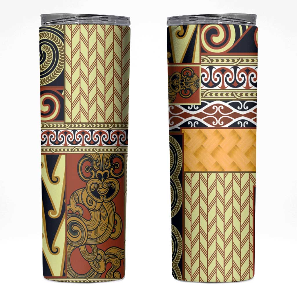 Yellow Aotearoa Kowhaiwhai Pattern Skinny Tumbler NZ Maori Quilt Style