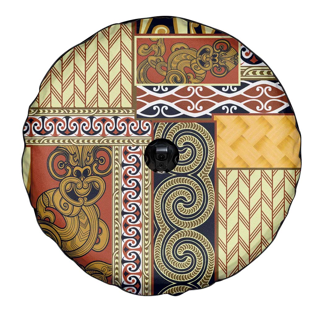 Yellow Aotearoa Kowhaiwhai Pattern Spare Tire Cover NZ Maori Quilt Style