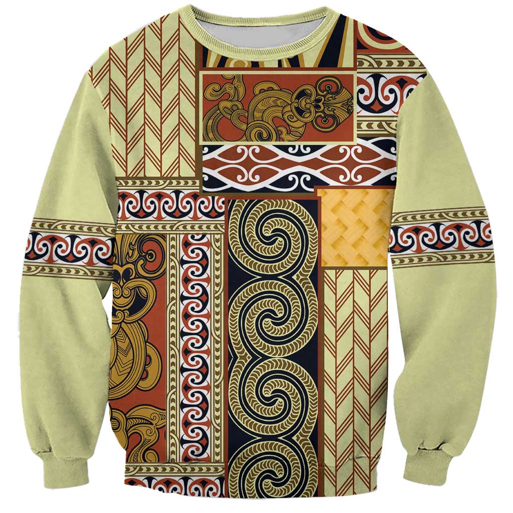 Yellow Aotearoa Kowhaiwhai Pattern Sweatshirt NZ Maori Quilt Style