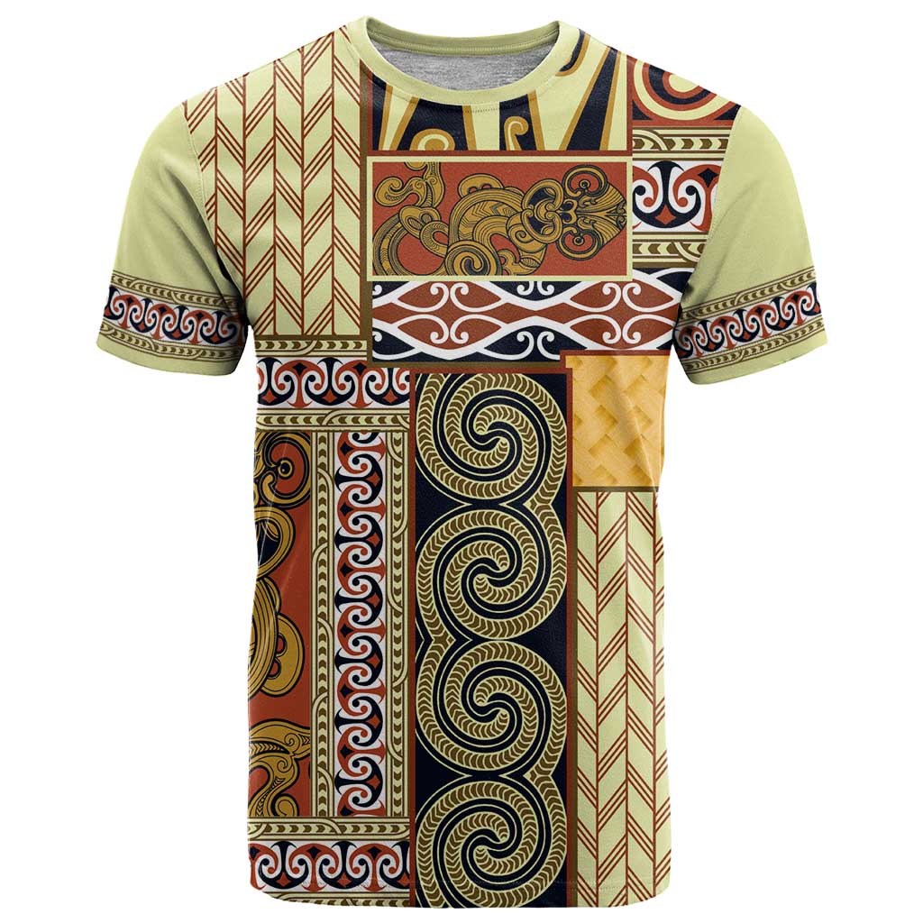 Yellow Aotearoa Kowhaiwhai Pattern T Shirt NZ Maori Quilt Style