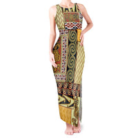 Yellow Aotearoa Kowhaiwhai Pattern Tank Maxi Dress NZ Maori Quilt Style