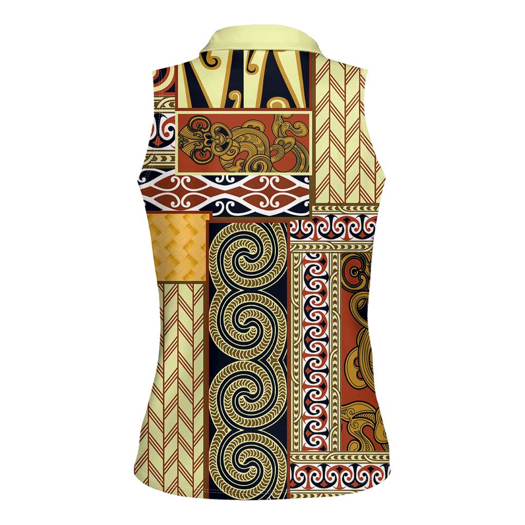 Yellow Aotearoa Kowhaiwhai Pattern Women Sleeveless Polo Shirt NZ Maori Quilt Style