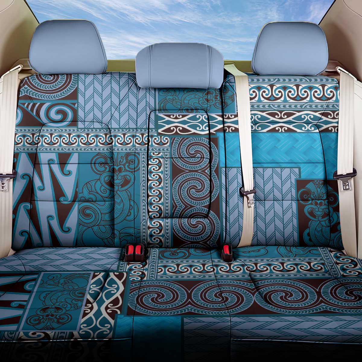 Blue Aotearoa Kowhaiwhai Pattern Back Car Seat Cover NZ Maori Quilt Style