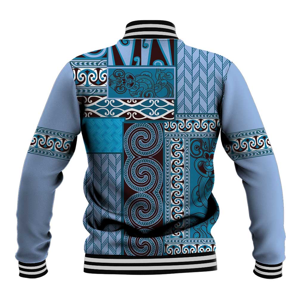 Blue Aotearoa Kowhaiwhai Pattern Baseball Jacket NZ Maori Quilt Style LT14 - Polynesian Pride