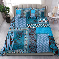 Blue Aotearoa Kowhaiwhai Pattern Bedding Set NZ Maori Quilt Style