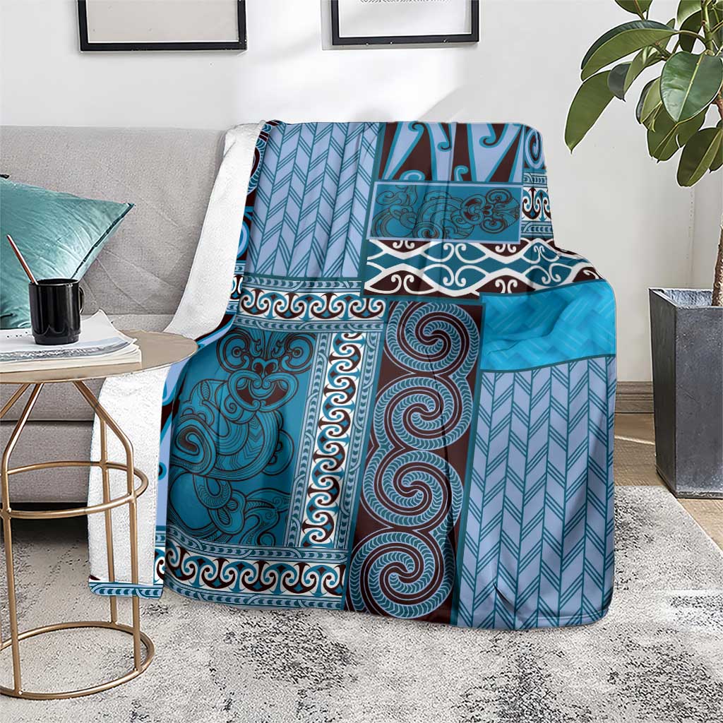 Blue Aotearoa Kowhaiwhai Pattern Blanket NZ Maori Quilt Style