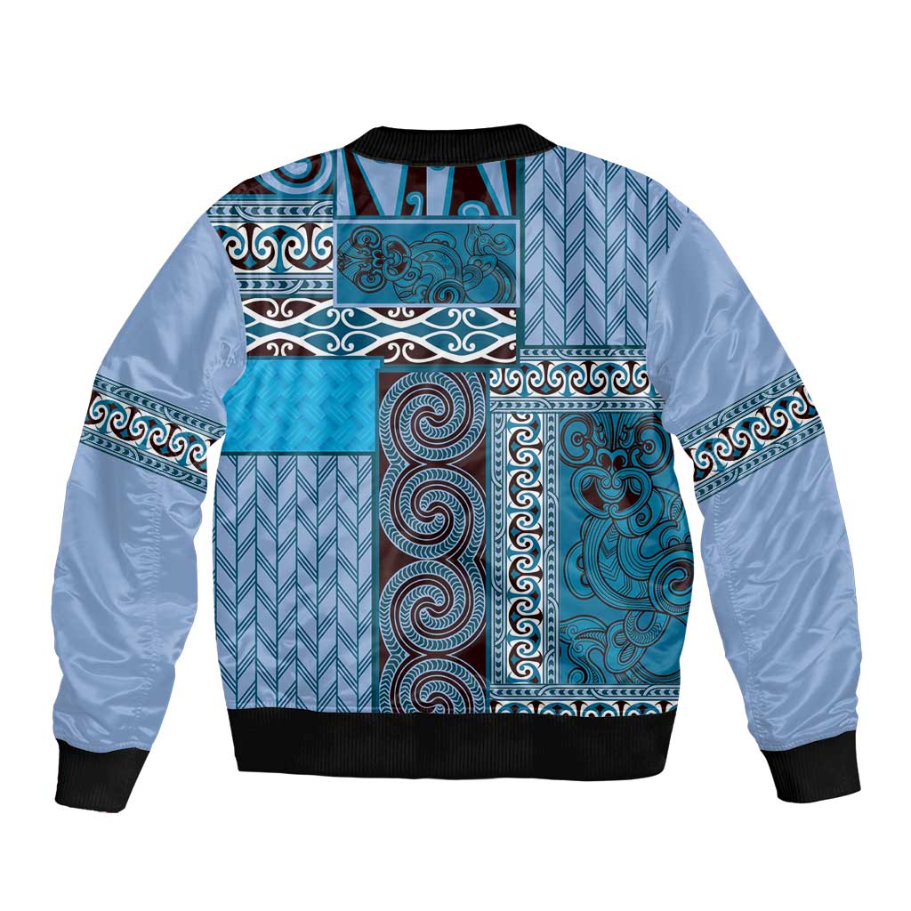 Blue Aotearoa Kowhaiwhai Pattern Bomber Jacket NZ Maori Quilt Style LT14 - Polynesian Pride