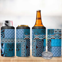 Blue Aotearoa Kowhaiwhai Pattern 4 in 1 Can Cooler Tumbler NZ Maori Quilt Style LT14 - Polynesian Pride