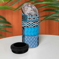 Blue Aotearoa Kowhaiwhai Pattern 4 in 1 Can Cooler Tumbler NZ Maori Quilt Style LT14 - Polynesian Pride