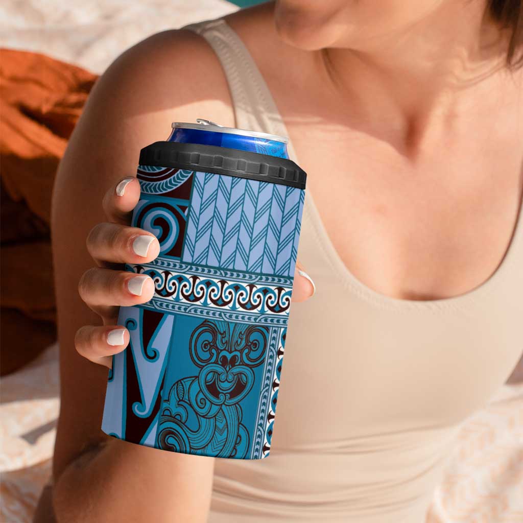 Blue Aotearoa Kowhaiwhai Pattern 4 in 1 Can Cooler Tumbler NZ Maori Quilt Style LT14 - Polynesian Pride