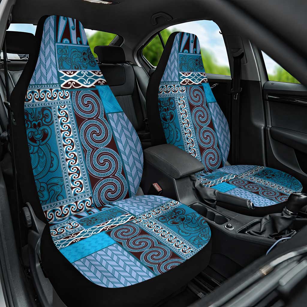 Blue Aotearoa Kowhaiwhai Pattern Car Seat Cover NZ Maori Quilt Style