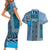 Blue Aotearoa Kowhaiwhai Pattern Couples Matching Short Sleeve Bodycon Dress and Hawaiian Shirt NZ Maori Quilt Style