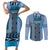 Blue Aotearoa Kowhaiwhai Pattern Couples Matching Short Sleeve Bodycon Dress and Long Sleeve Button Shirt NZ Maori Quilt Style