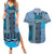 Blue Aotearoa Kowhaiwhai Pattern Couples Matching Summer Maxi Dress and Hawaiian Shirt NZ Maori Quilt Style