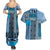 Blue Aotearoa Kowhaiwhai Pattern Couples Matching Summer Maxi Dress and Hawaiian Shirt NZ Maori Quilt Style