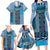 Blue Aotearoa Kowhaiwhai Pattern Family Matching Long Sleeve Bodycon Dress and Hawaiian Shirt NZ Maori Quilt Style