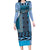 Blue Aotearoa Kowhaiwhai Pattern Family Matching Long Sleeve Bodycon Dress and Hawaiian Shirt NZ Maori Quilt Style