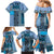 Blue Aotearoa Kowhaiwhai Pattern Family Matching Mermaid Dress and Hawaiian Shirt NZ Maori Quilt Style