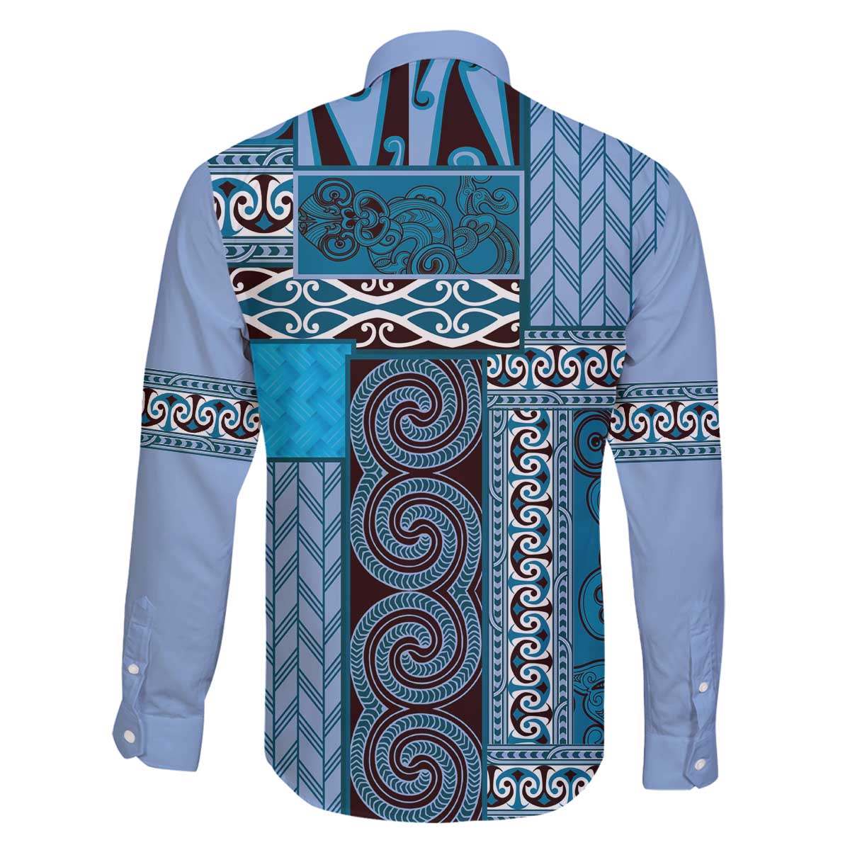 Blue Aotearoa Kowhaiwhai Pattern Family Matching Off The Shoulder Long Sleeve Dress and Hawaiian Shirt NZ Maori Quilt Style